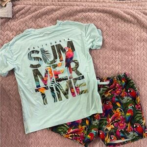 Bamboo California Summertime T-Shirt and Parrot Shorts Set